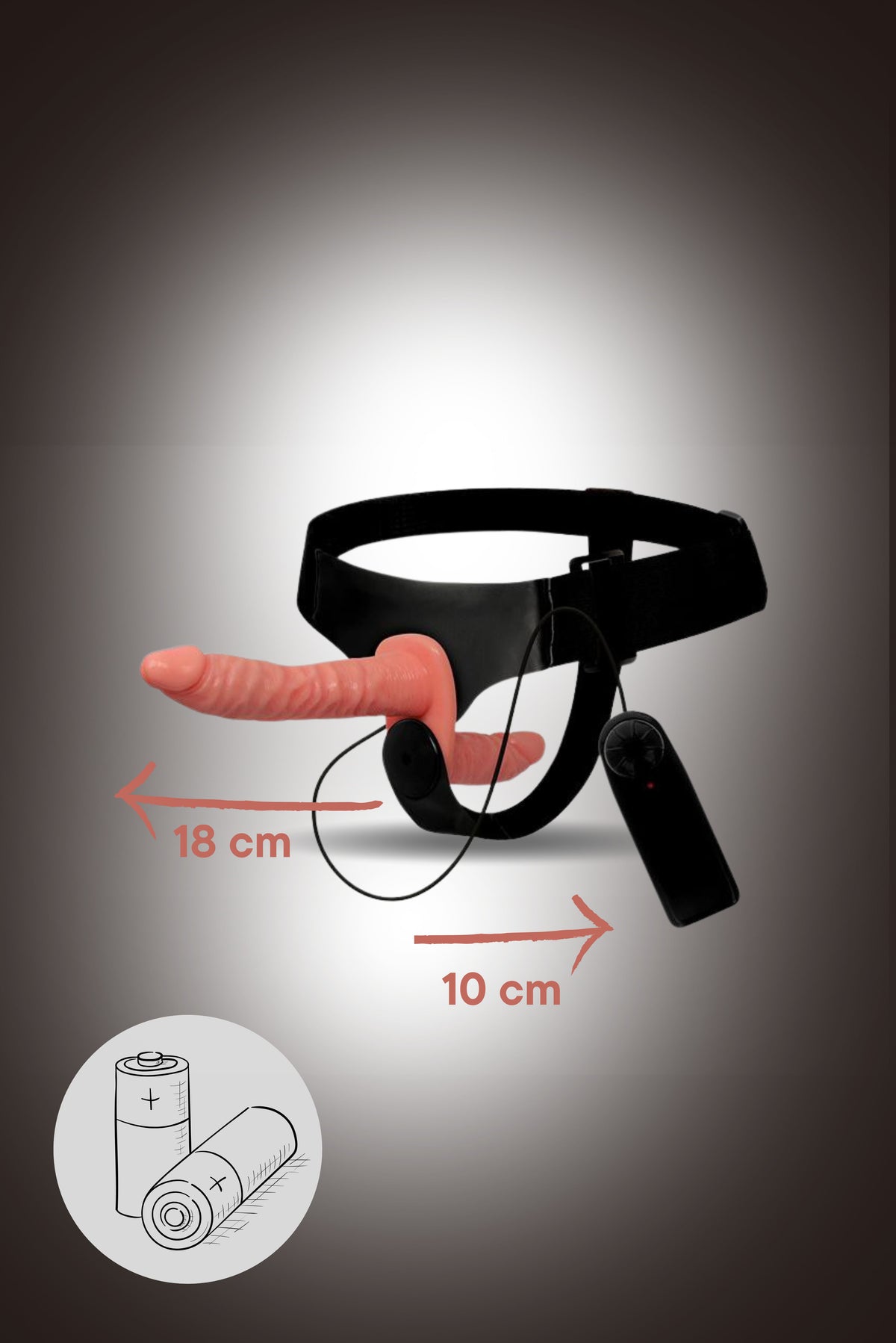 Doppelt vibrierender Strap-On-Dildo 18cm/10cm