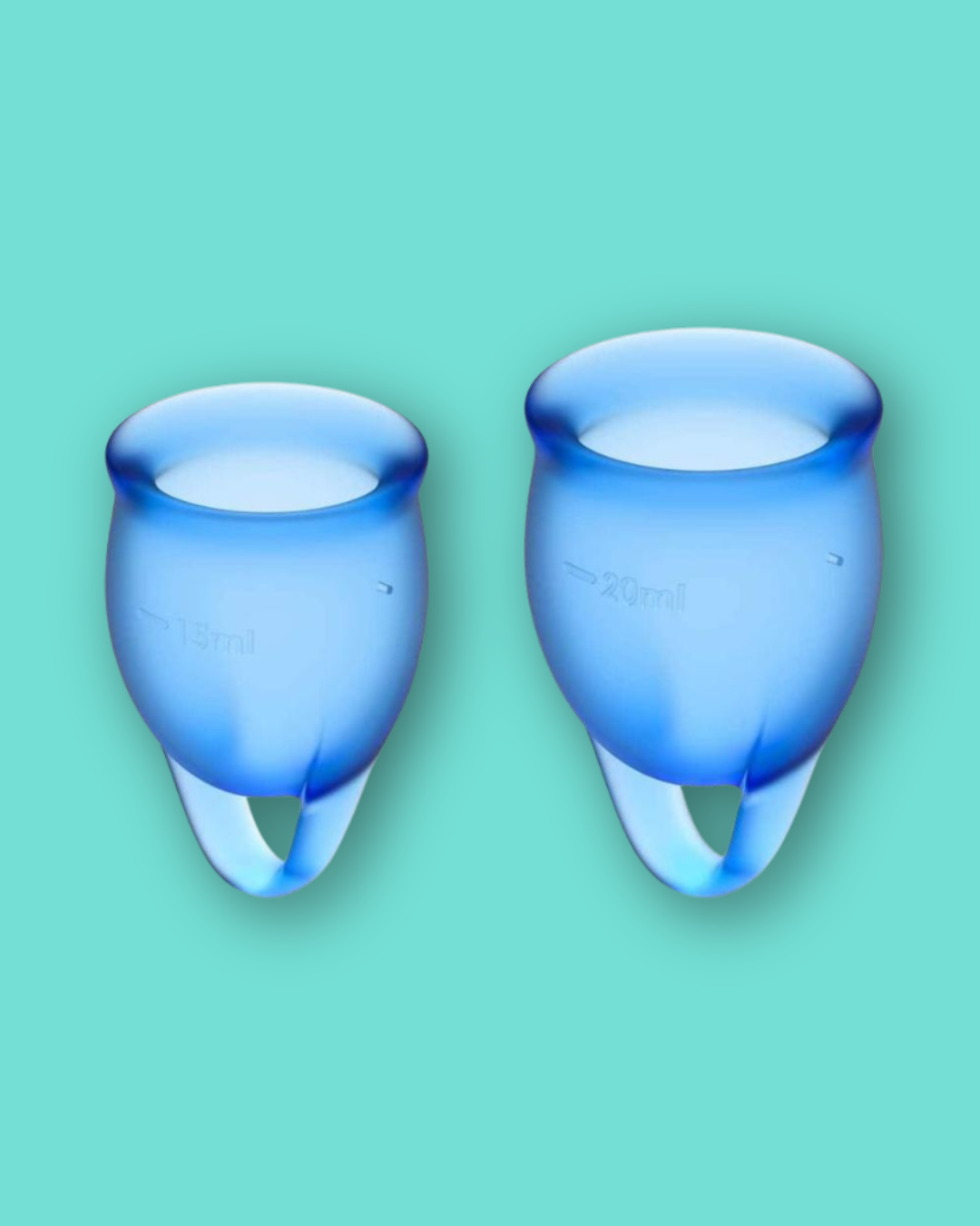 Set di due coppette mestruali 'FeelConfident': taglia S e taglia L. Materiale sicuro per il corpo e dermatologicamente testato. Marca: Satisfyer. 