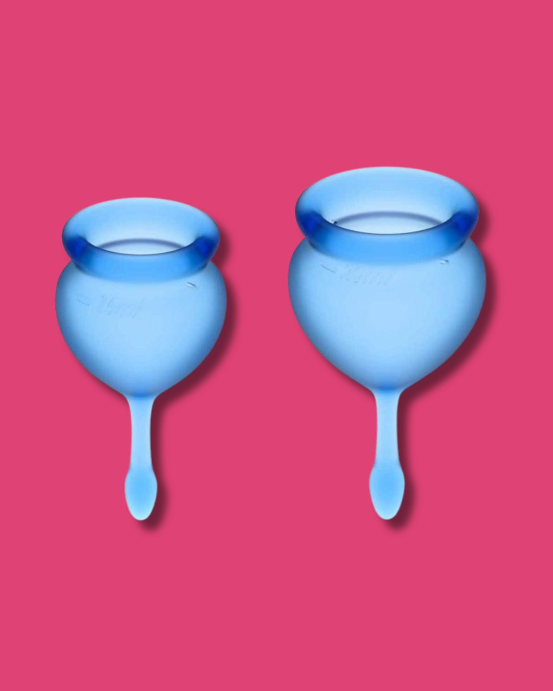 Set di due coppette mestruali 'FeelGood': taglia S e taglia L. Materiale sicuro per il corpo e dermatologicamente testato. Marca: Satisfyer. 