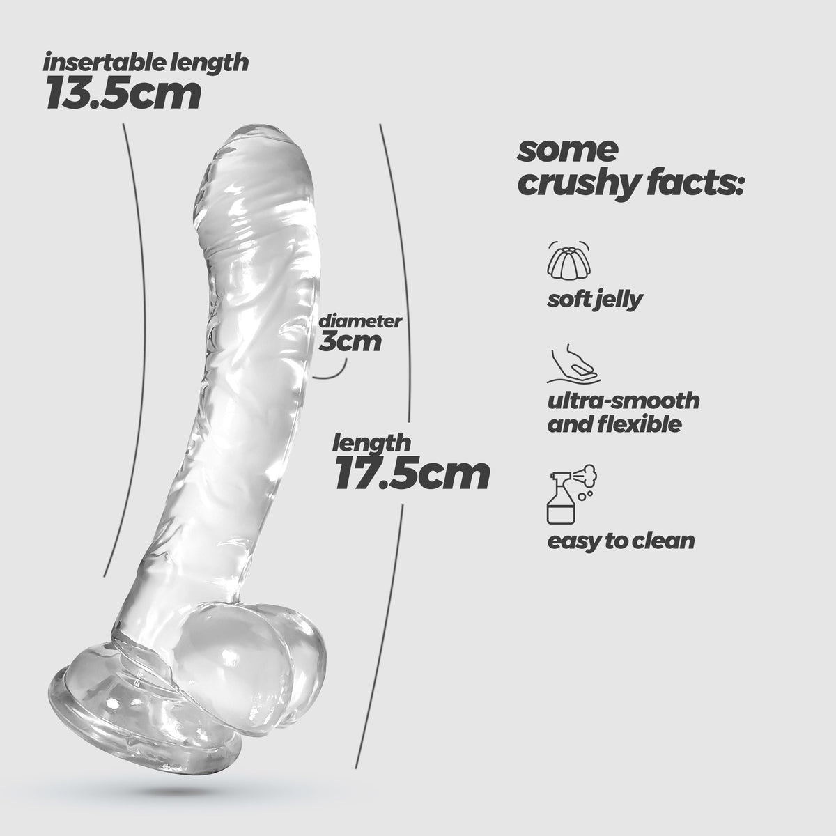 Dildo trasparente con stoppino a ventosa super potente. 
