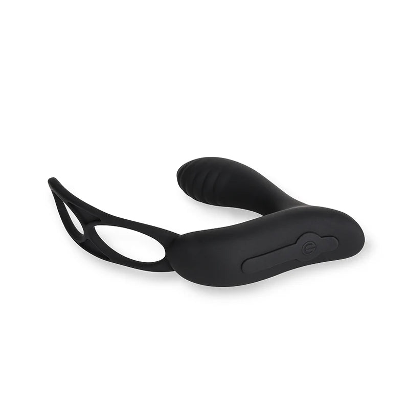 Anello fallico per pene e scroto con inserto plug vibrante, Tripla stimolazione.