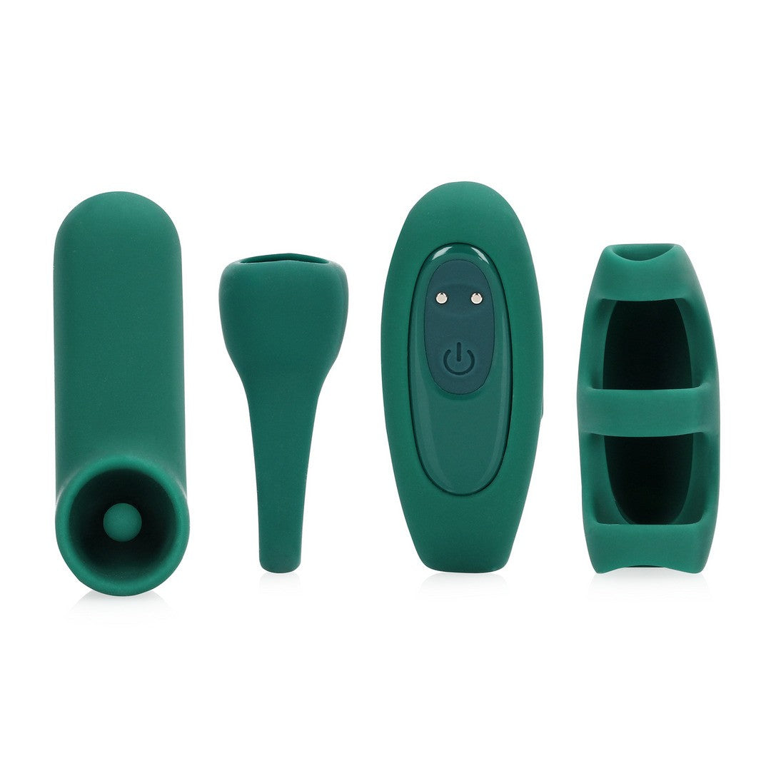 Kit LOVE: 4 toys, 1 bullet intercambiabile! Include stimolatore clitorideo (L), anello fallico (O), ovetto doppia stimolazione (V) e stimolatore da dito (E). Gioca, esplora e ama intensamente!