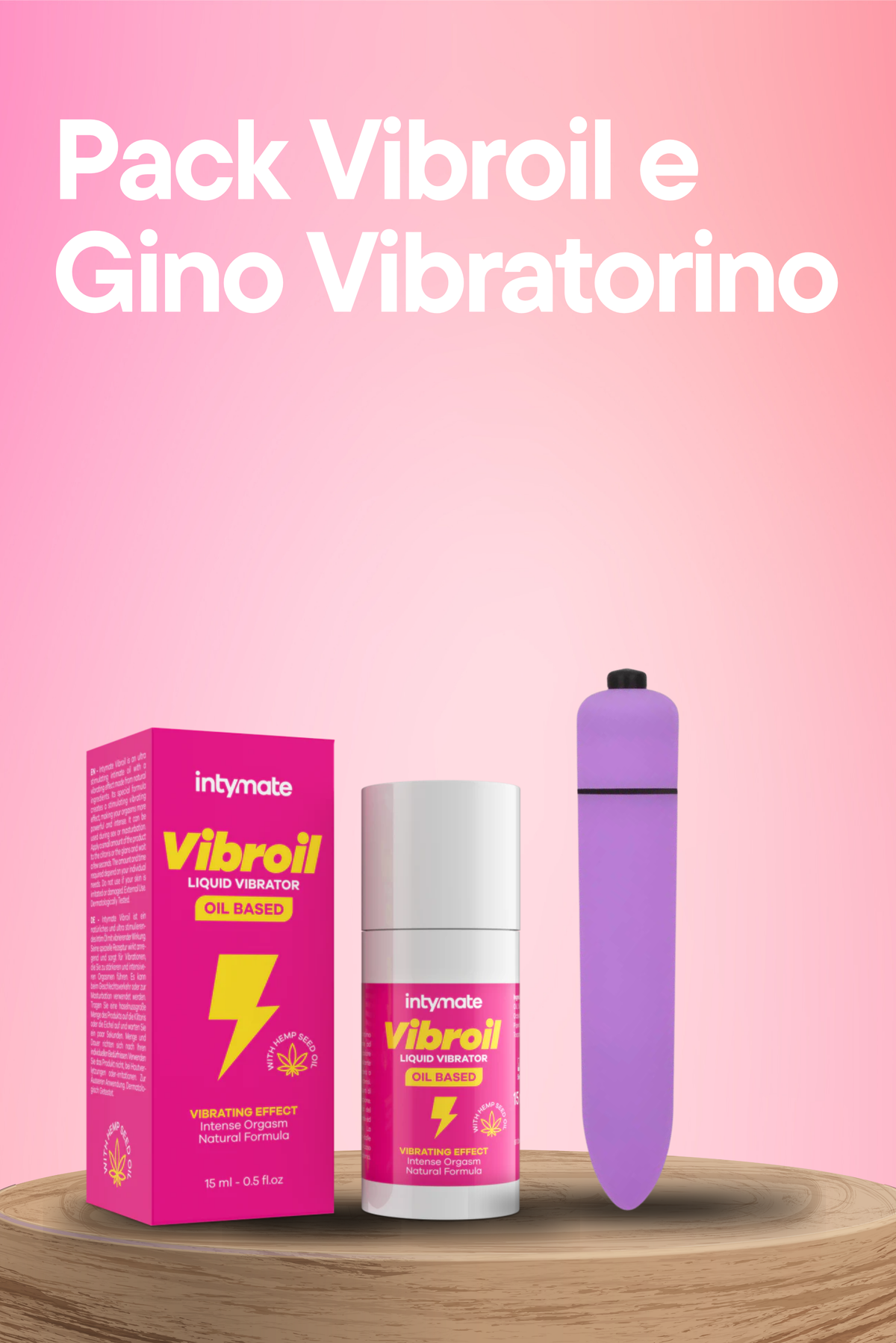SexToy Kit VibrAmami- kit di due prodotti per il benessere intimo sessuale: INTYMATE VIBROIL stimolatore liquido gel ad effetto vibrante 15ml e GINO VIBRATORINO il piccolo bullet vibrante tascabile dalle vibrazioni super potenti