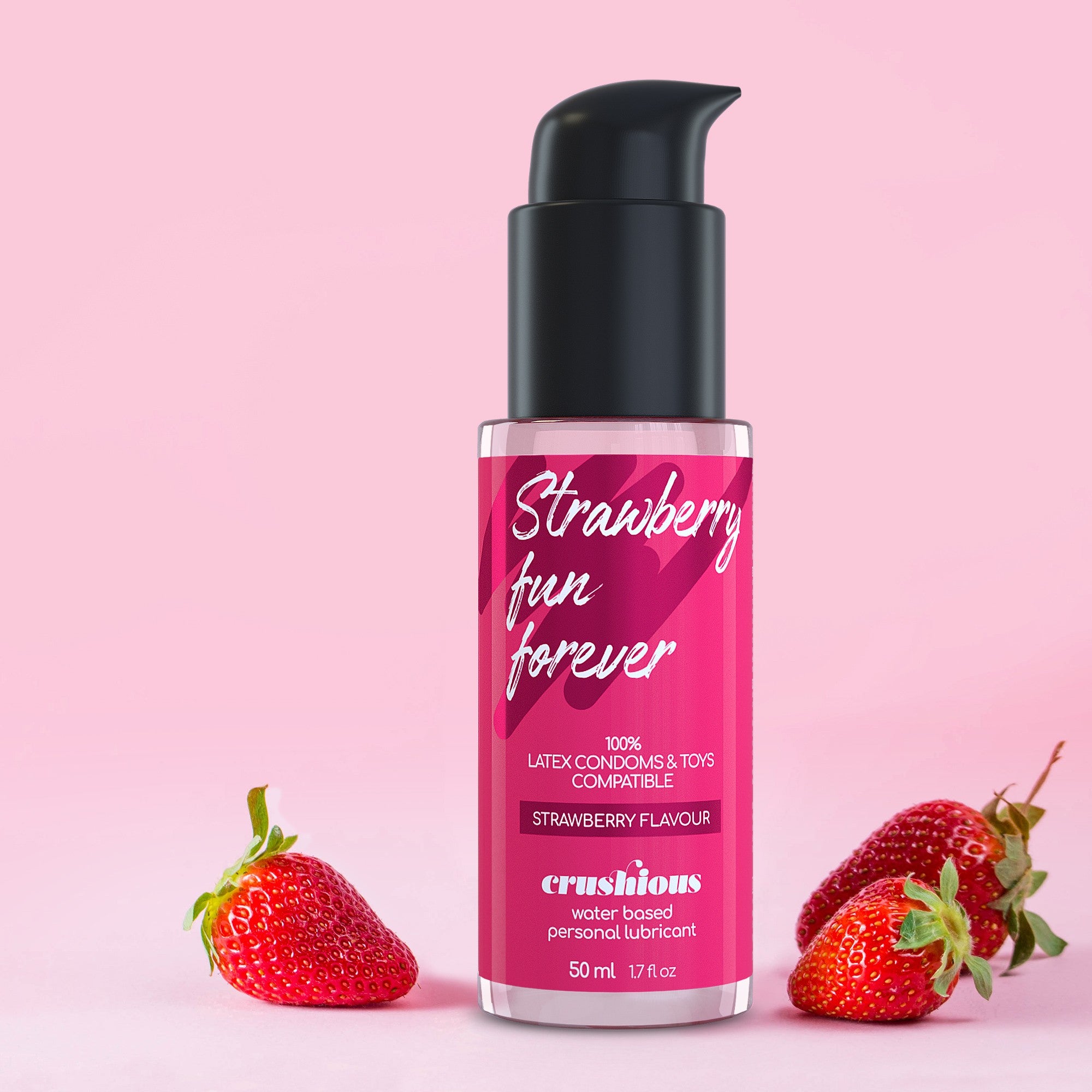 Lubrificante Crushios alla fragola 50ml: lubrificante e stimolatore liquido a base di acqua compatibile con tutti i tipi di sextoy e di preservativi. 