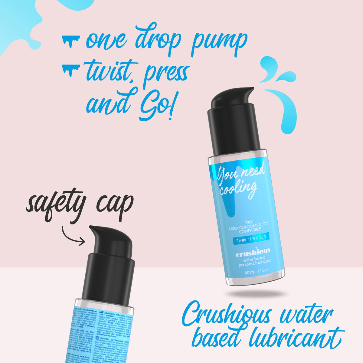 Lubrificante a base d'acqua dall'effetto freddo, 50ml, compatibile con preservativi e sextoys.