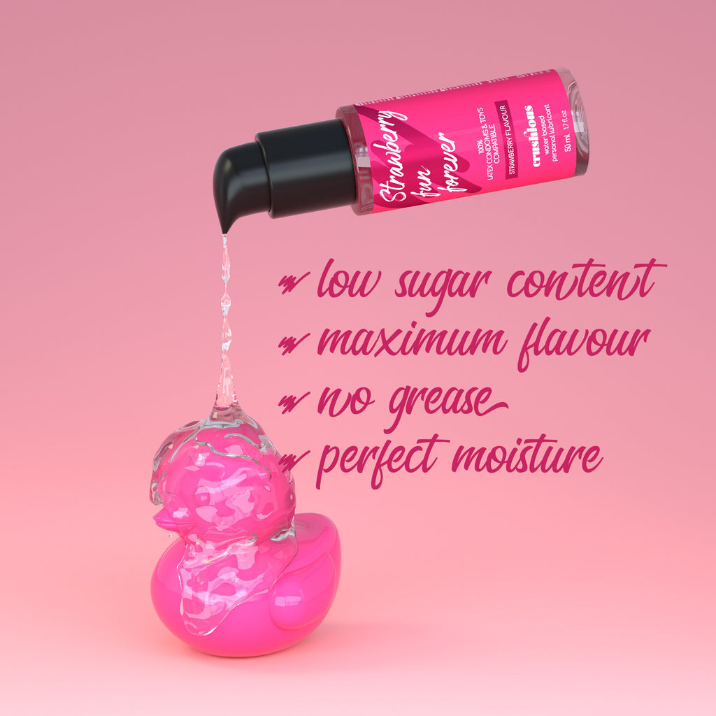 Lubrificante Crushios alla fragola 50ml: lubrificante e stimolatore liquido a base di acqua compatibile con tutti i tipi di sextoy e di preservativi. 