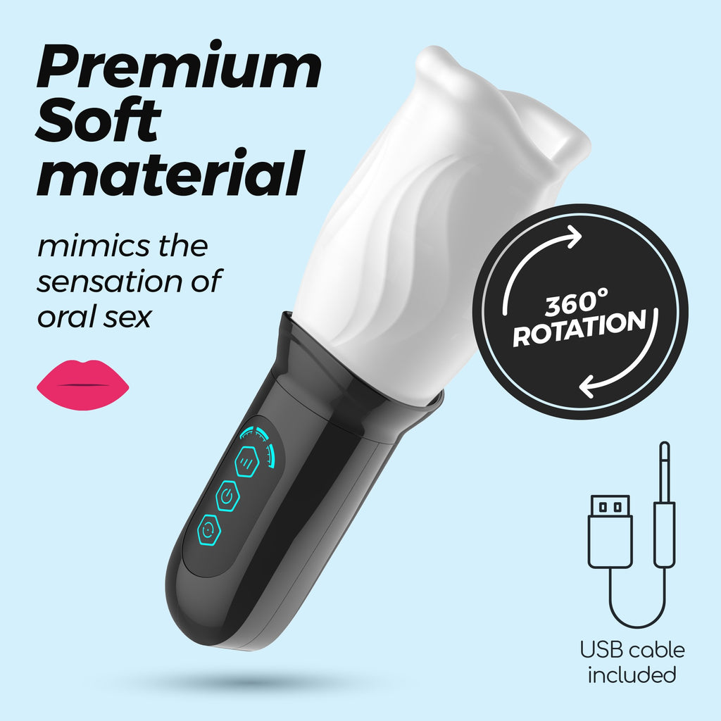 SexToy TiSpompinei: il masturbatore rotante per uomini dotato di una tecnologia di rotazione a 360°, multi-vibrazione, materiale: silicone ipoallergenico. 