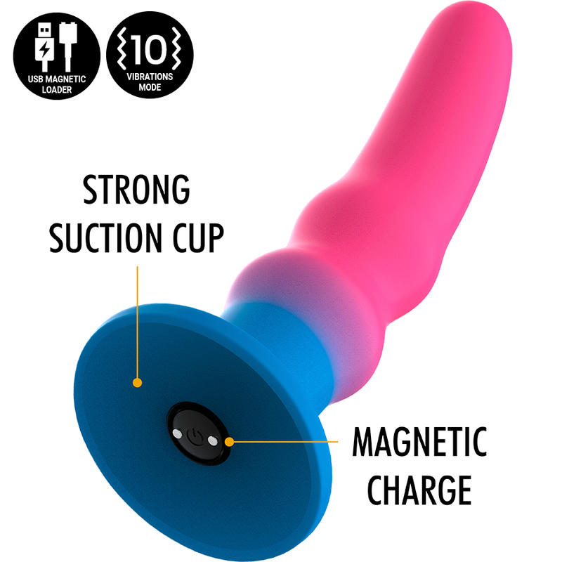 Dildo unisex con vibratore integrato 'Mythology': sextoy con base a stoppino con ventosa UNISEX, adatto a tutti e a tutte. Materiale: Silicone/ABS. Compatibile con l'orologio WatchMe