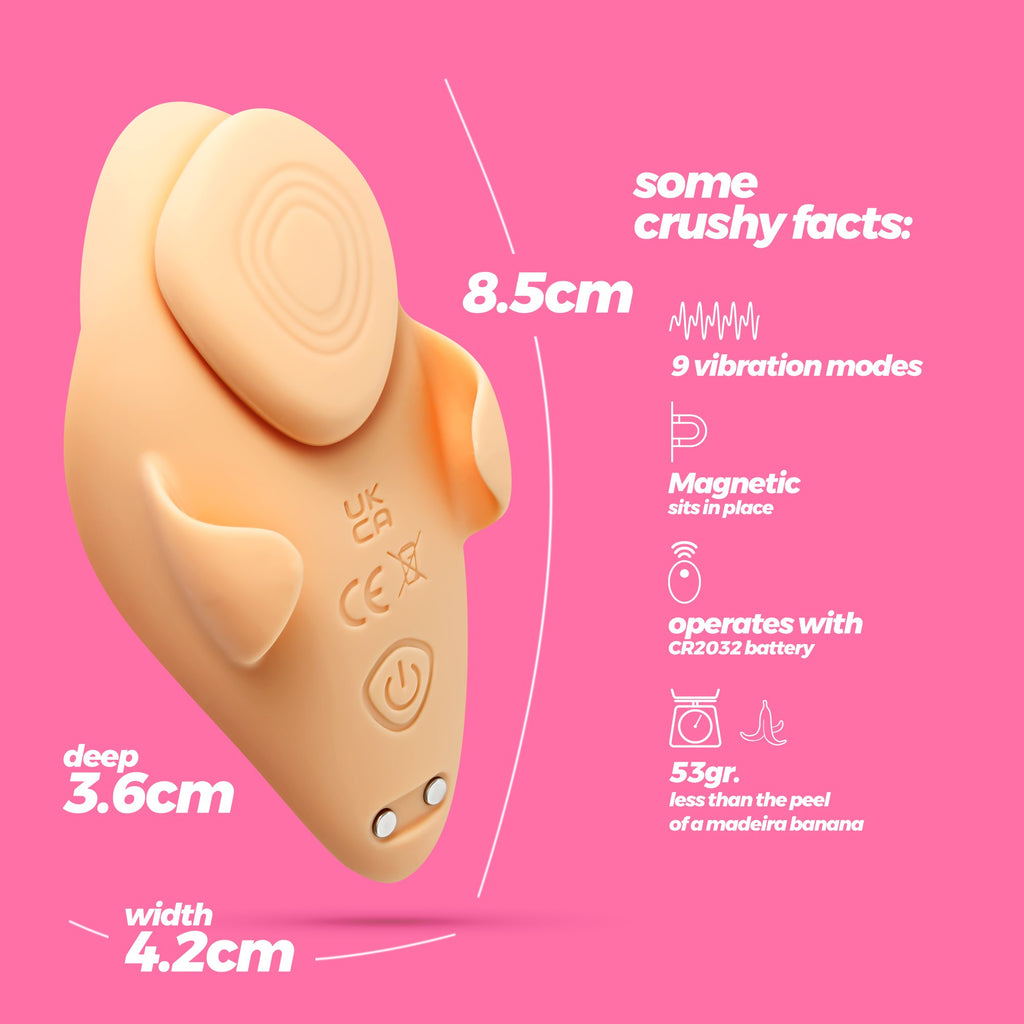 Vibratore da stimolazione esterna 'Orcasmo' con calamita per allaccio agli slip. 9 livelli di vibrazione super potente, forma ergonomica, materiale Silicone/ABS. SexToy da mutanda