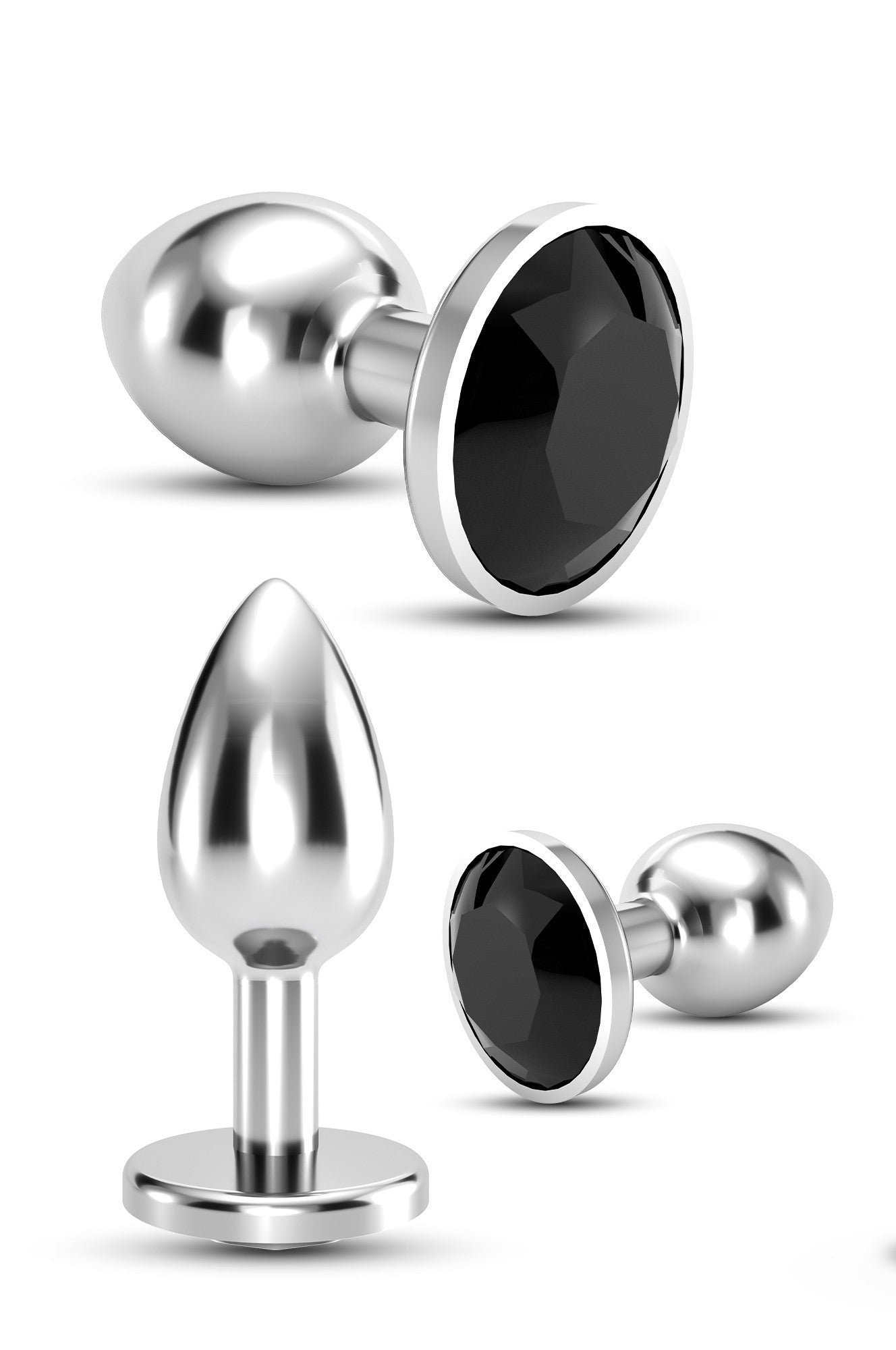 Kit di 3 plug in metallo aventi 3 diverse dimensioni, stoppino ecorato con brillante