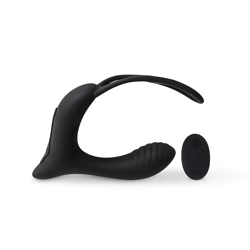 Anello fallico per pene e scroto con inserto plug vibrante, Tripla stimolazione.
