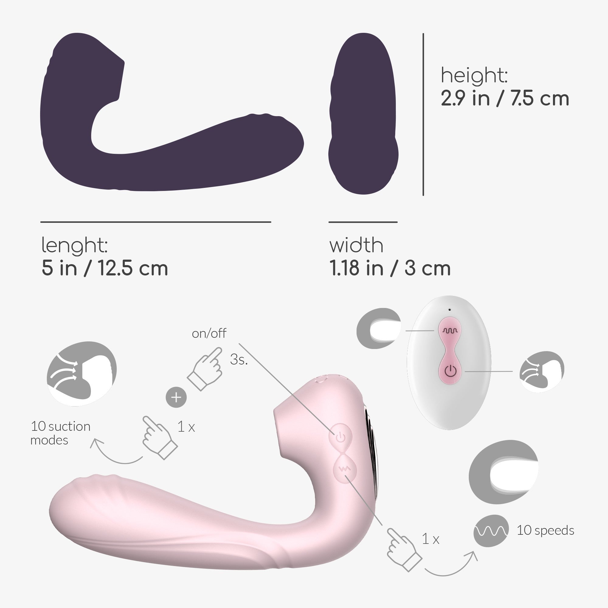 vibratore 2 in 1 con funzione succhiaclitoride + stimolazione interna e telecomando per il controllo a distanza