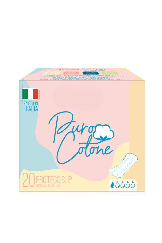 Kit di 14 assorbenti giorno, 10 assorbenti notte e 20 salvaslip. Puro cotono, completamente vegano e cruelty-free. 