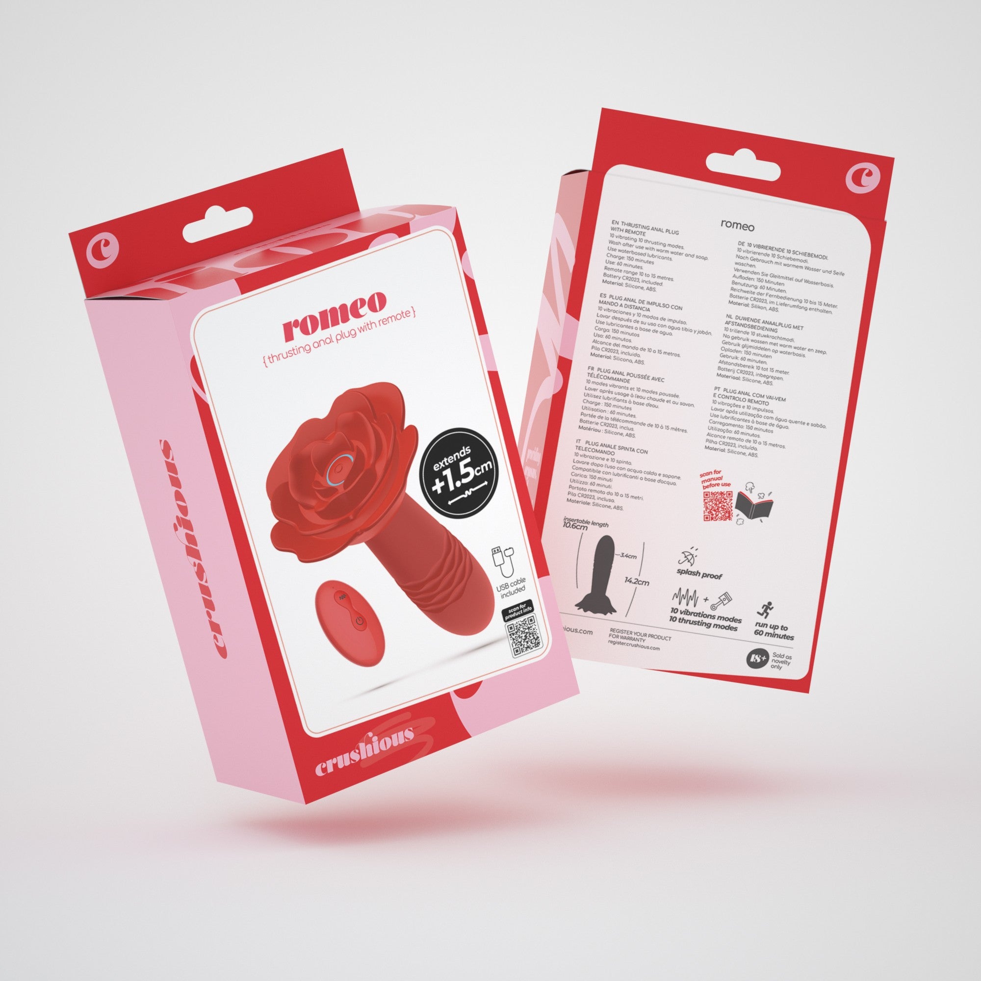 SexToy ROMEO - plug anale vibrante con stoppino a forma di rosa e movimento thrusting up&down - 10 modalità di spinta e 10 di vibrazione.