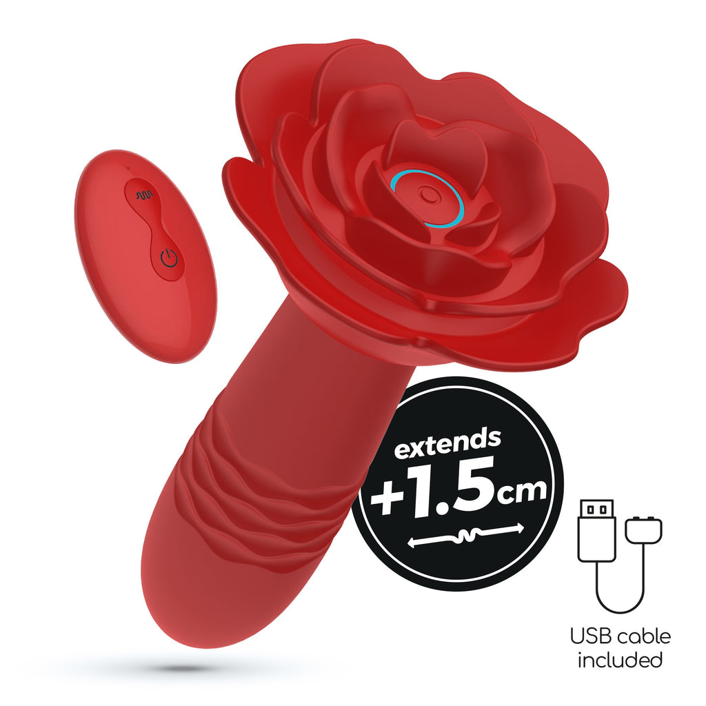 SexToy ROMEO - plug anale vibrante con stoppino a forma di rosa e movimento thrusting up&down - 10 modalità di spinta e 10 di vibrazione.