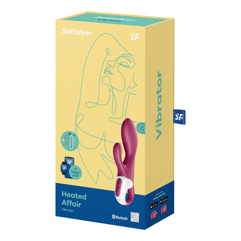 Vibratore Rabbit 'HeatedAffair' 2in1: funzione di vibrazione e sistema di riscaldamento integrato. Vibratore con applicazione integrata per il controllo a distanza e da remoto. Materiale: Silicone biocompatibile, Marca: Satisfyer.