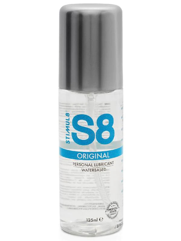 Lubrificante waterbase S8: lubrificante naturale a base d'acqua per rapporti intimi. Compatibile con tutti i tipi di preservativi e sextoys.