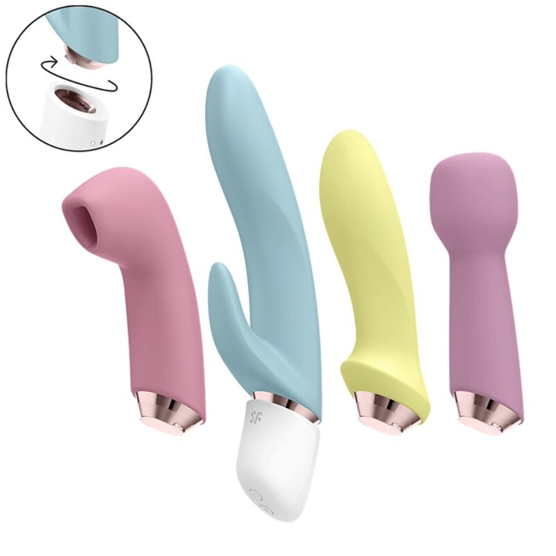 Quattro testine intercambiabili – Dalla potenza del wand al tocco preciso del succhiaclitoride, passando per le vibrazioni classiche e quelle doppie del rabbit, Kit TroppoVuole e` il kit perfetto per chi non si accontenta. 