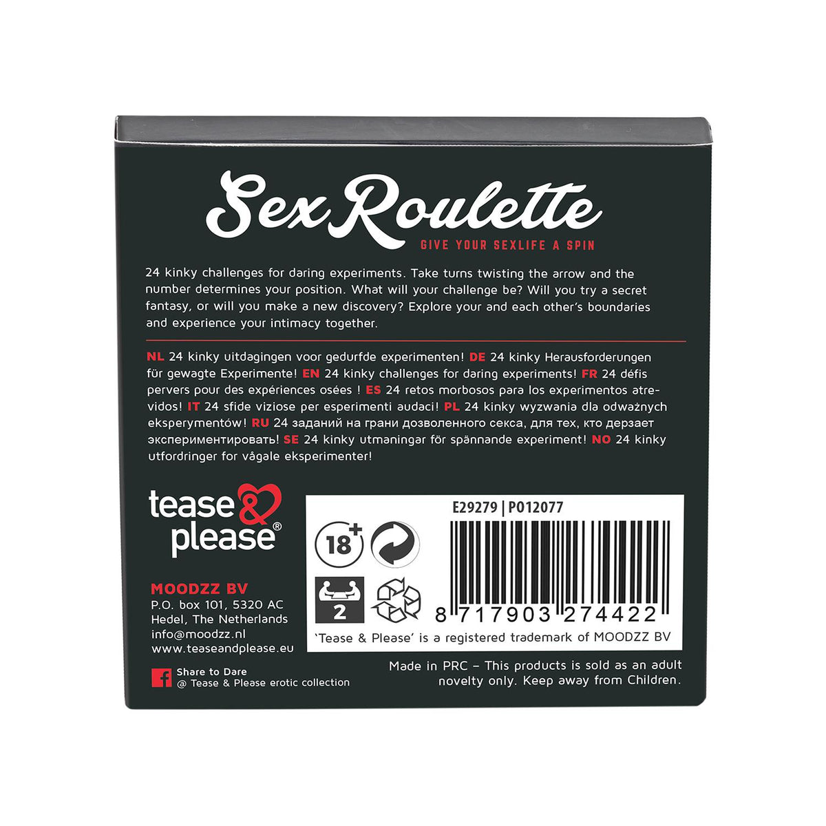 Sex Roulette Kinky: un gioco erotico per coppie da 24 sfide incentrato sul farvi sperimentare insieme forme di piacere differenti ed esplorare.