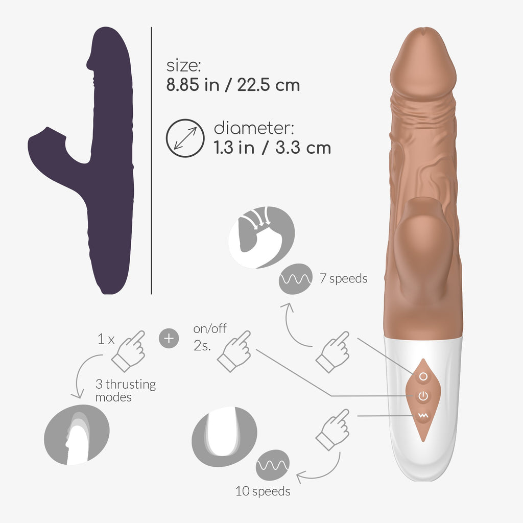 SexToy ElMatador: vibratore forma realistica rabbit 3 in 1 con vibrazione, suzione e movimento thrusting Up&Down. 