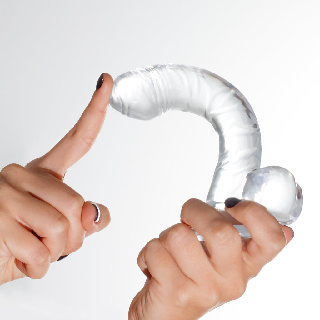 Dildo trasparente con stoppino a ventosa super potente. 
