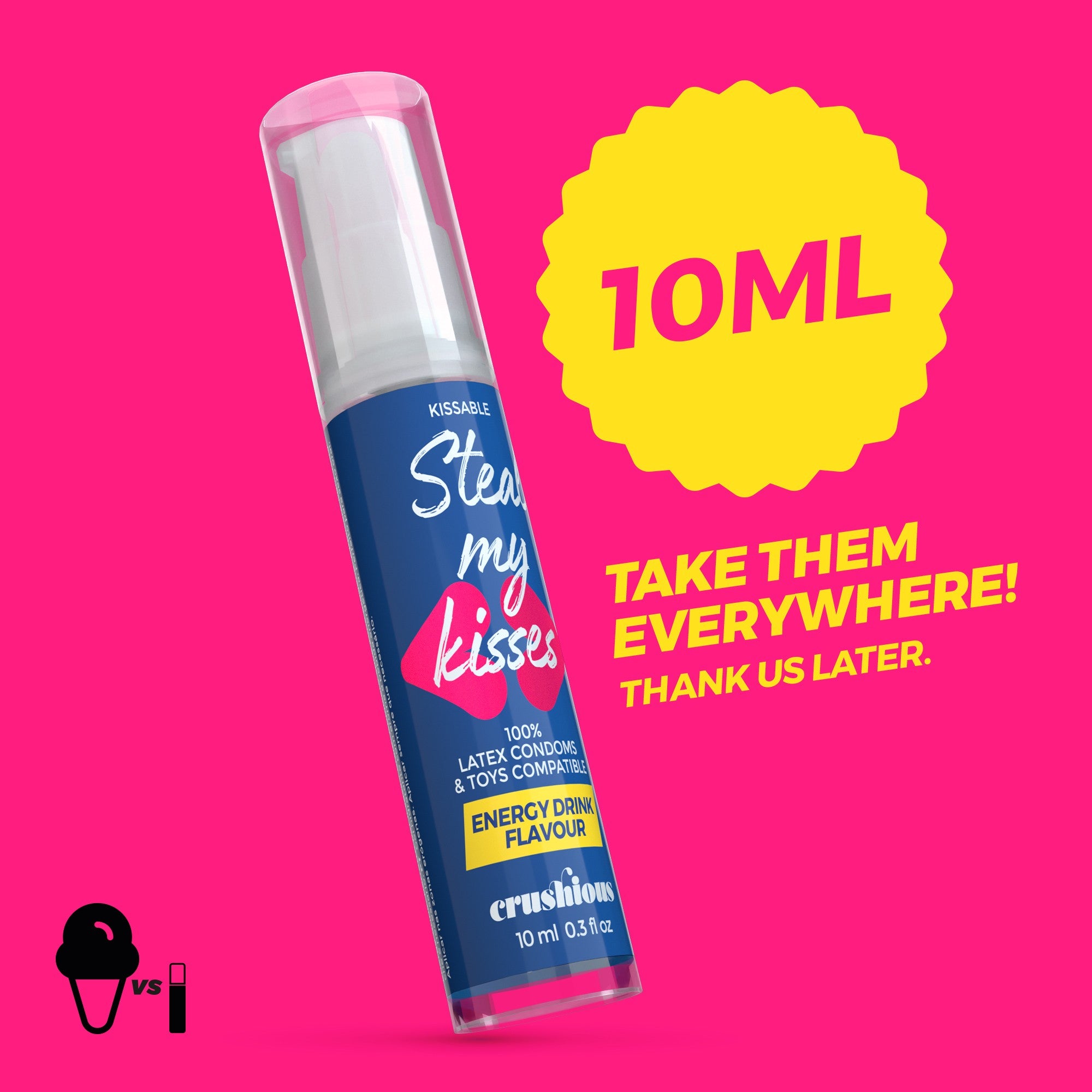 Steal My Kisses: lubrificante e stimolatore liquido al gusto di enrgy drink. Confezione da 10ml.