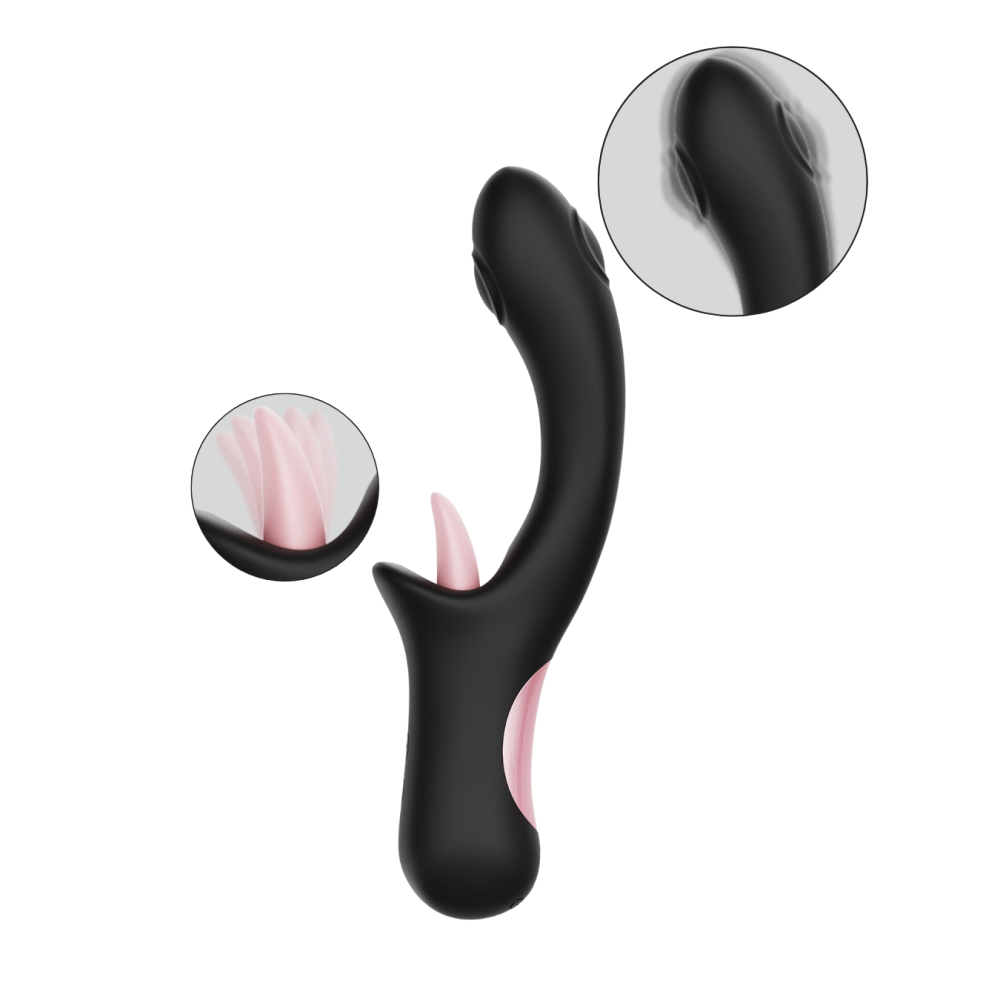 Rabbit leccaclitoride con lingua vibrante 'BedBunny': sex toy per doppia stimolazione clitoridea e vaginale, multifunzione e multivibrazione, forma curvata per una stimolazione efficace della zona CUV e del punto G. Materiale: silicone ipoallercenico; Brand: FeekyFeeky