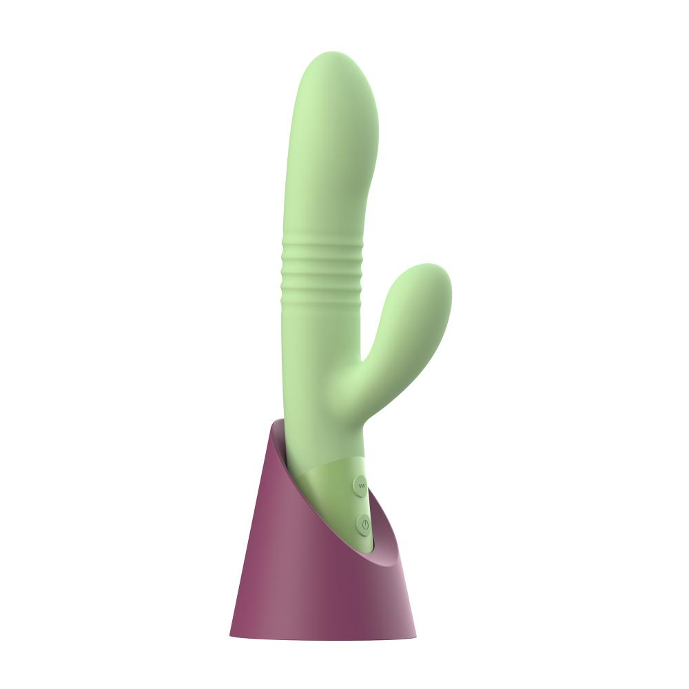 Vibratore rabbit doppia stimolazione WOODY a forma di cactus: vibratore multi-funzione per stimolazione clitoridea e vaginale con movimento integrato "su e giu`". Materiale silicone biocompatibile; Brand: FeekyFeeky.