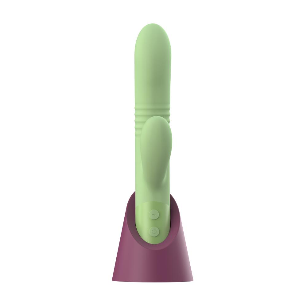 Vibratore rabbit doppia stimolazione WOODY a forma di cactus: vibratore multi-funzione per stimolazione clitoridea e vaginale con movimento integrato "su e giu`". Materiale silicone biocompatibile; Brand: FeekyFeeky.