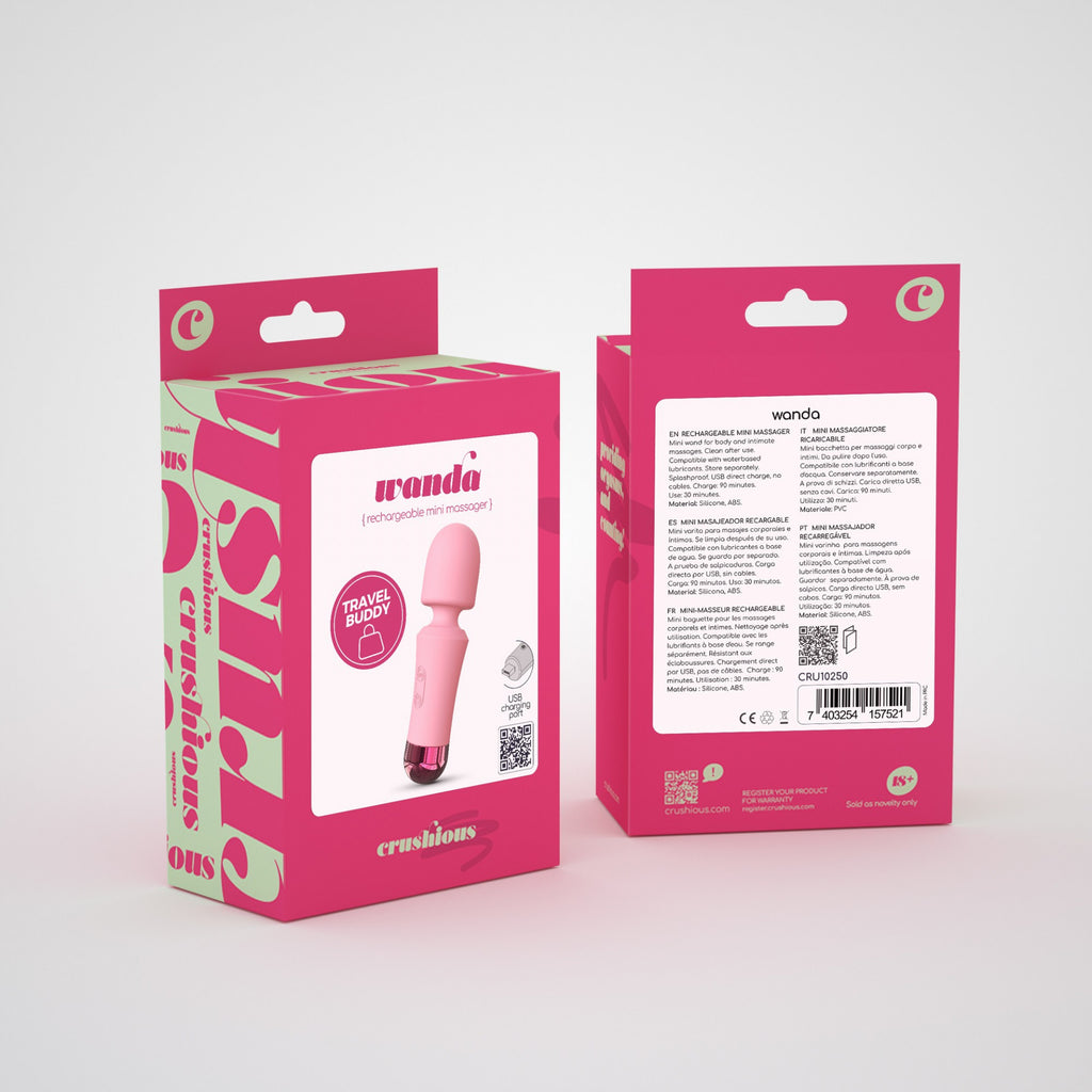 Piccola, rosa e sempre pronta a esaudire i tuoi desideri… di piacere! Non avrai bisogno di bacchette magiche: Wanda è il mini wand che concentra vibrazioni potenti in un formato compatto e discreto, perfetto da tenere nel cassetto, nella borsa o da portare in viaggio. 