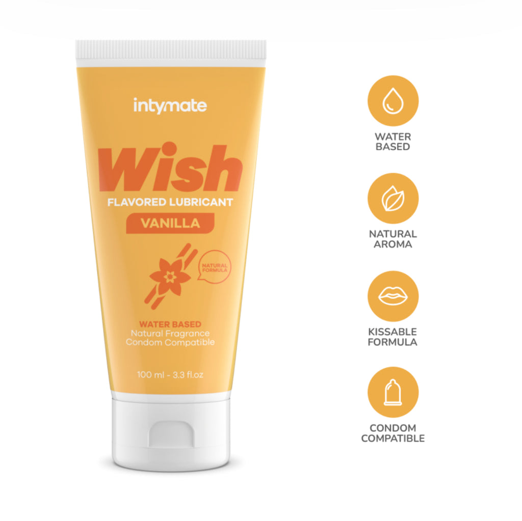 Lubrificante aromatizzato Intymate al gusto di vaniglia. Perfetto per preliminari ma anche per ogni altro tipo di attivita` sessuale: lubrificante a base d'acqua compatibile con ogni tipo di sex toy o profilattico. Confezione da 100ml.
