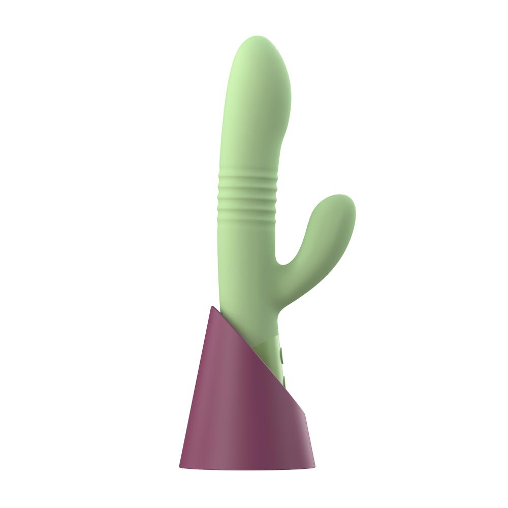 Vibratore rabbit doppia stimolazione WOODY a forma di cactus: vibratore multi-funzione per stimolazione clitoridea e vaginale con movimento integrato "su e giu`". Materiale silicone biocompatibile; Brand: FeekyFeeky.