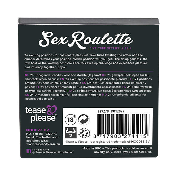 Gioco erotico per coppie - Sex Roulette delle posizioni del kamasutra: gira la ruota, cerca il numero sul libretto ed esegui la posizione descritta.