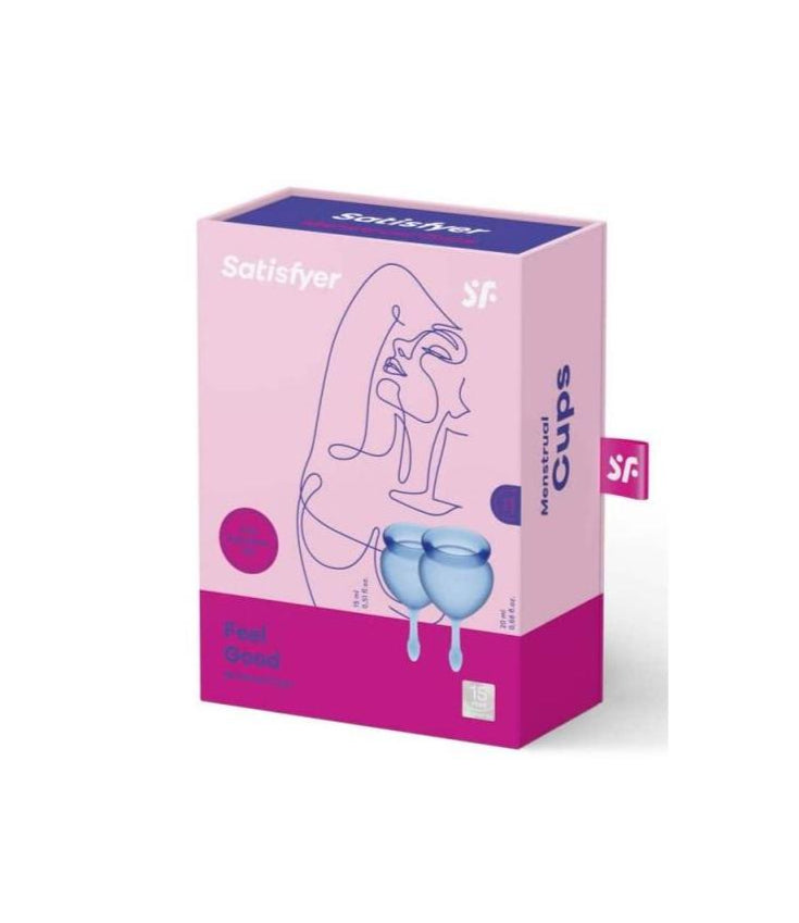 Set di due coppette mestruali 'FeelSecure': taglia S e taglia L. Materiale sicuro per il corpo e dermatologicamente testato. Marca: Satisfyer. 