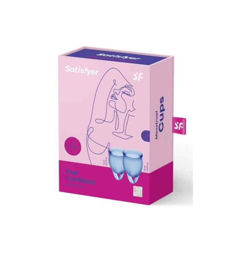 Set di due coppette mestruali 'FeelSecure': taglia S e taglia L. Materiale sicuro per il corpo e dermatologicamente testato. Marca: Satisfyer. 