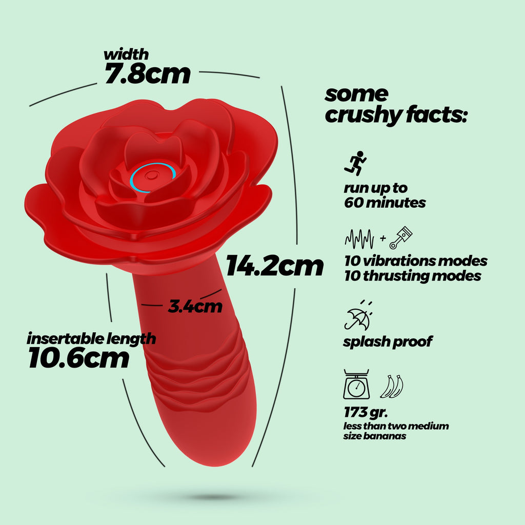 SexToy ROMEO - plug anale vibrante con stoppino a forma di rosa e movimento thrusting up&down - 10 modalità di spinta e 10 di vibrazione.