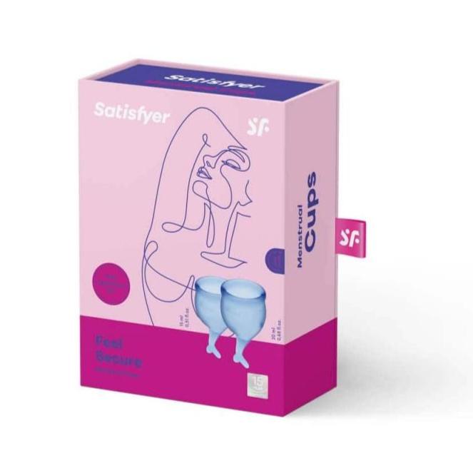 Set di due coppette mestruali 'FeelSecure': taglia S e taglia L. Materiale sicuro per il corpo e dermatologicamente testato. Marca: Satisfyer. 