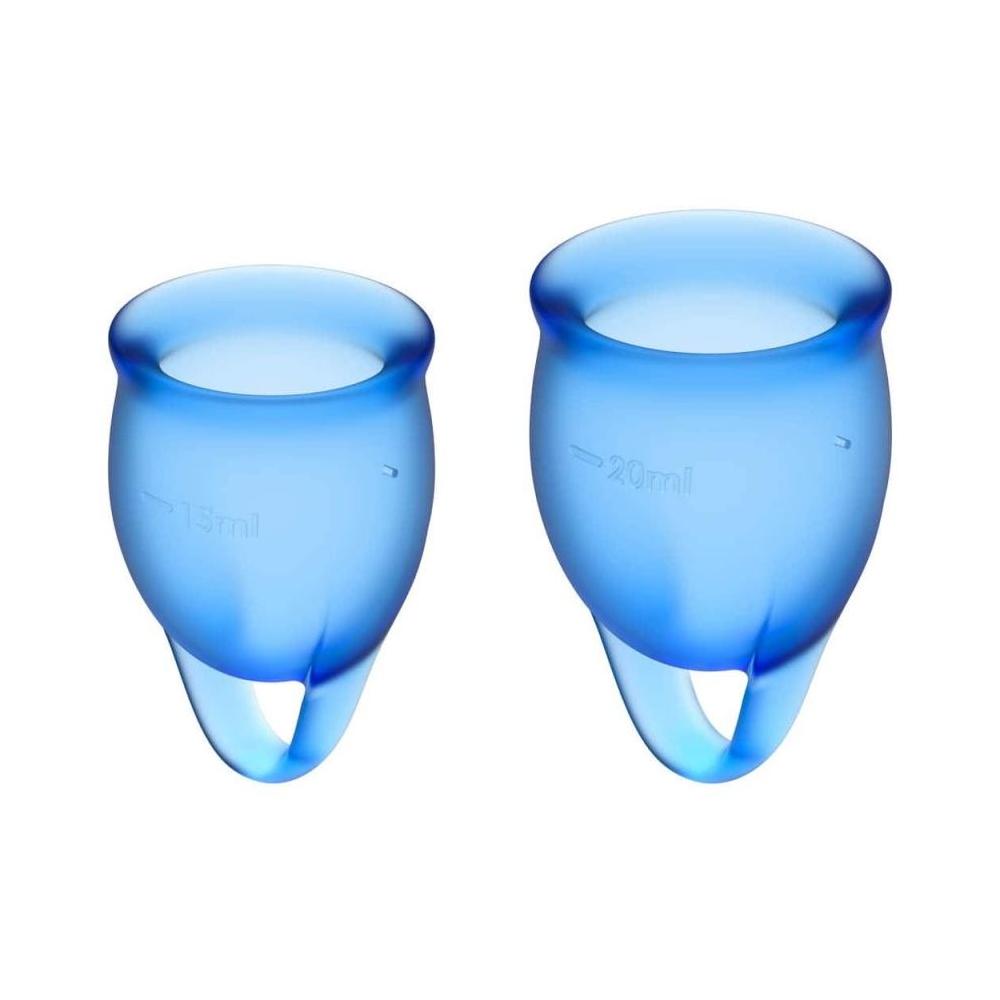 Set di due coppette mestruali 'FeelSecure': taglia S e taglia L. Materiale sicuro per il corpo e dermatologicamente testato. Marca: Satisfyer. 
