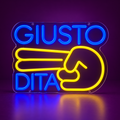 Luce LED GIUSTO DUE DITA blu e gialla, vista frontale
