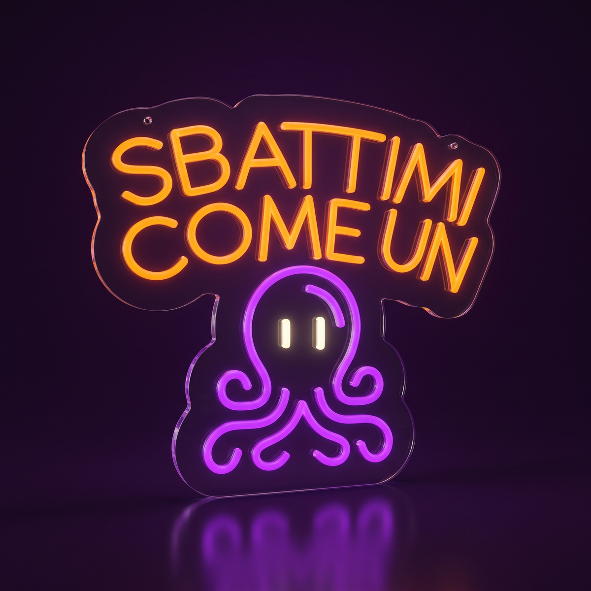 Luce LED SBATTIMI COME UN POLPO vista di tre quarti da sinistra