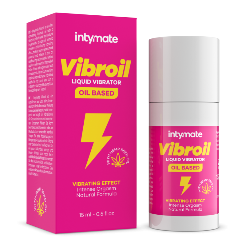 Olio ad uso intimo ad effetto vibrante: olio dalla formula naturale con proprieta` stimolanti. Completamente organico e vegano.