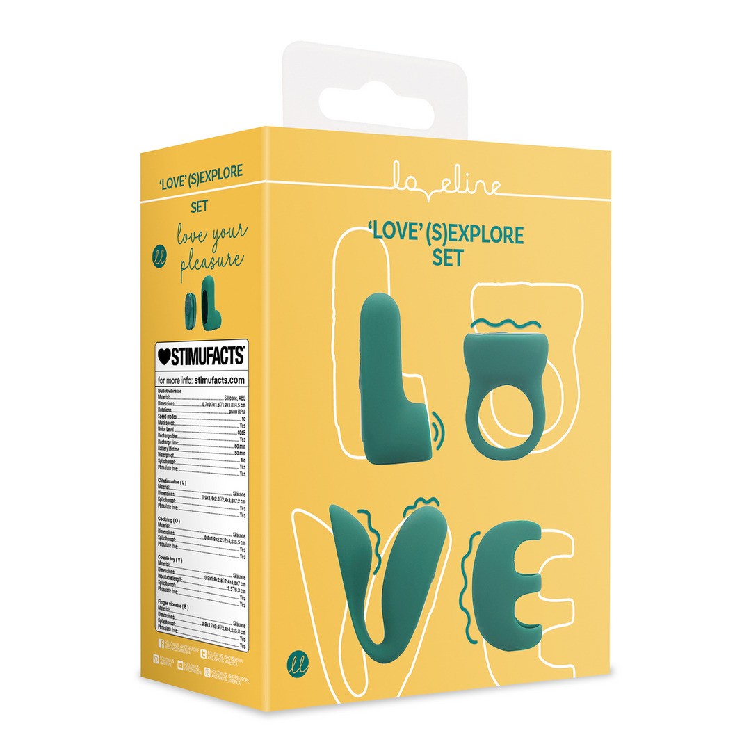 Kit LOVE: 4 toys, 1 bullet intercambiabile! Include stimolatore clitorideo (L), anello fallico (O), ovetto doppia stimolazione (V) e stimolatore da dito (E). Gioca, esplora e ama intensamente!