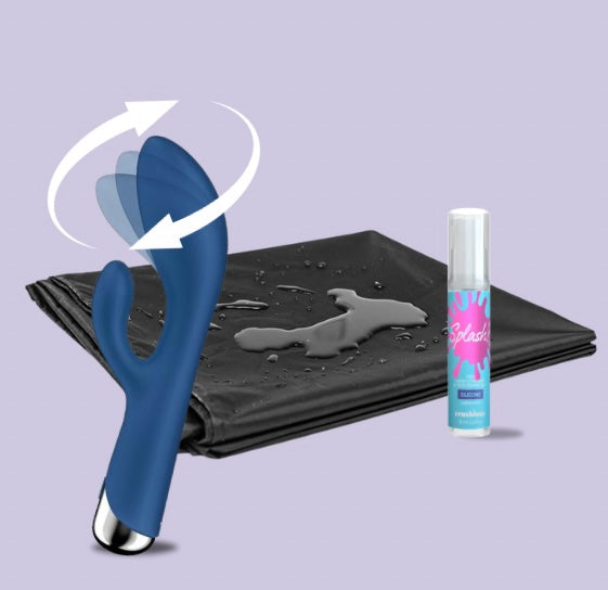 kit Rotante Squirt: kit di 3 prodotti per la stimolazione della zona CUV: coperta impermeabile, Vibratore Spinning Rabbit di satisfyer e lubrificante siliconico Splash