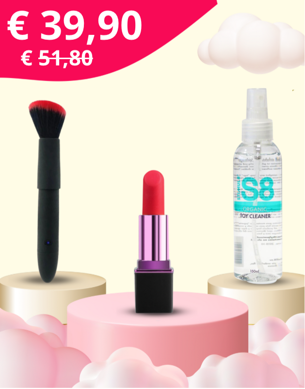 kit di due vibratori a forma di makeup con toy cleaner incluso