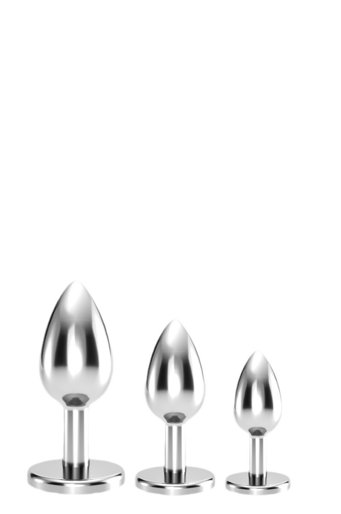 Kit di 3 plug in metallo aventi 3 diverse dimensioni, stoppino ecorato con brillante