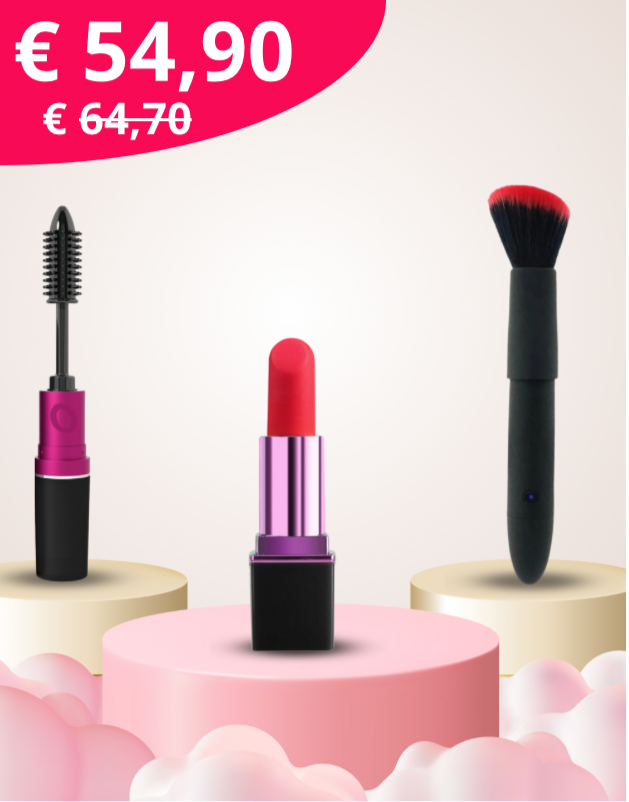 kit di 3 vibratori da stimolazione esterna a forma di rossetto, mascara e pennello per il blush