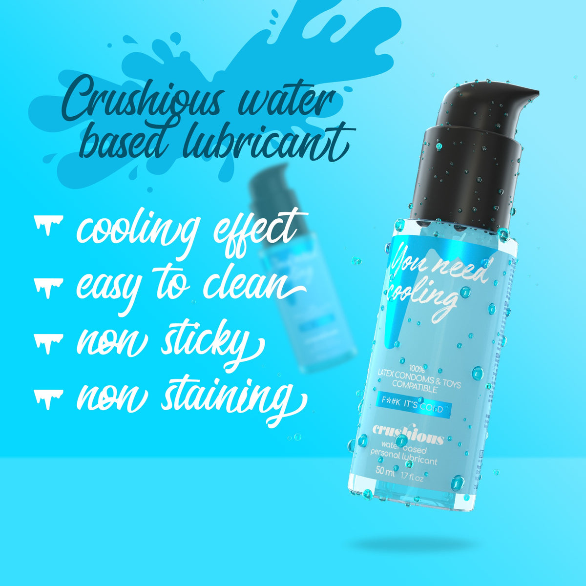 Lubrificante a base d'acqua dall'effetto freddo, 50ml, compatibile con preservativi e sextoys.