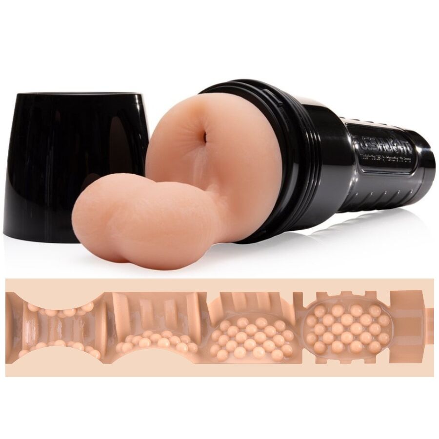 Masturbatore per uomini a forma di ano con testicoli attaccati, riproduzione render della parete interna del sex toy