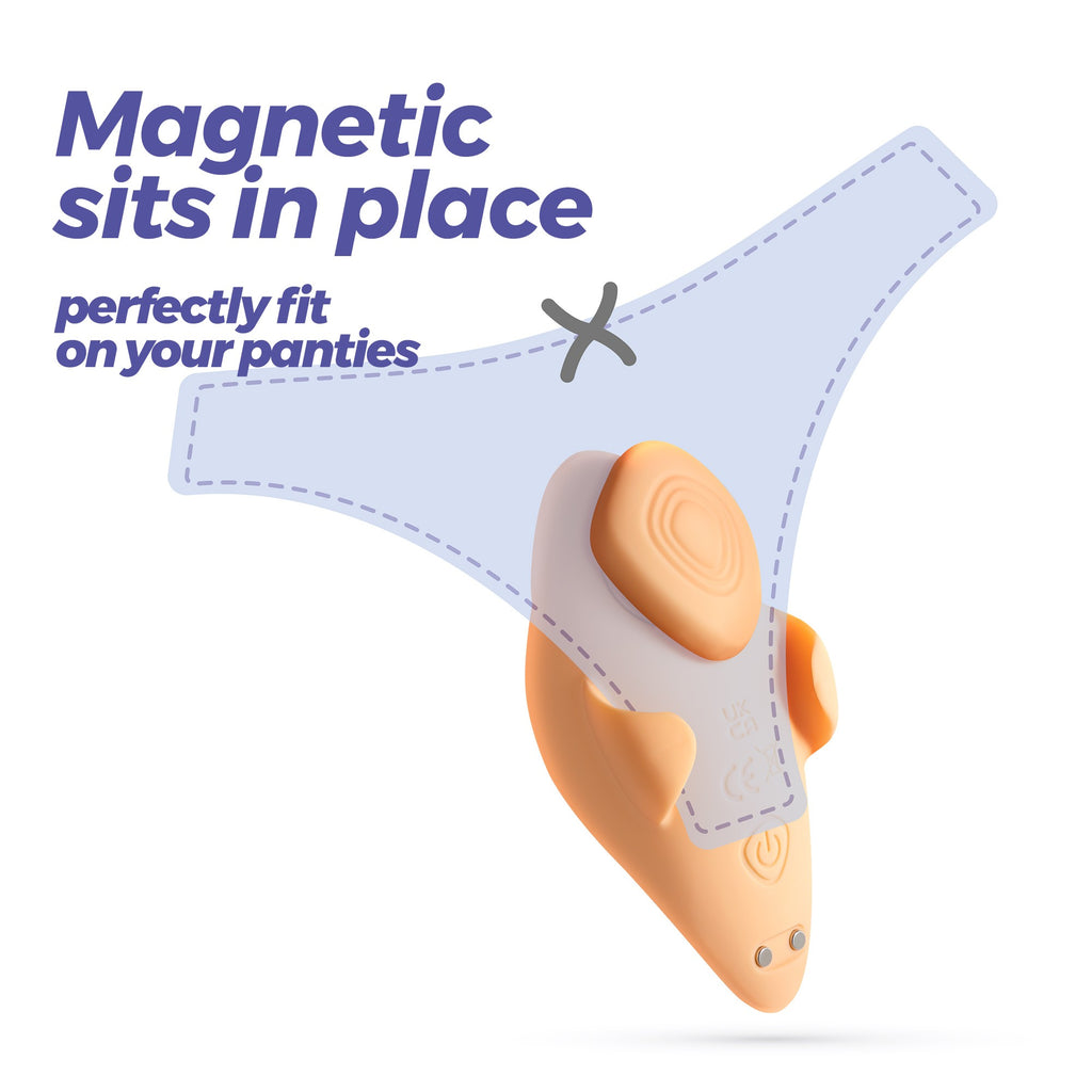 Vibratore da stimolazione esterna 'Orcasmo' con calamita per allaccio agli slip. 9 livelli di vibrazione super potente, forma ergonomica, materiale Silicone/ABS. SexToy da mutanda