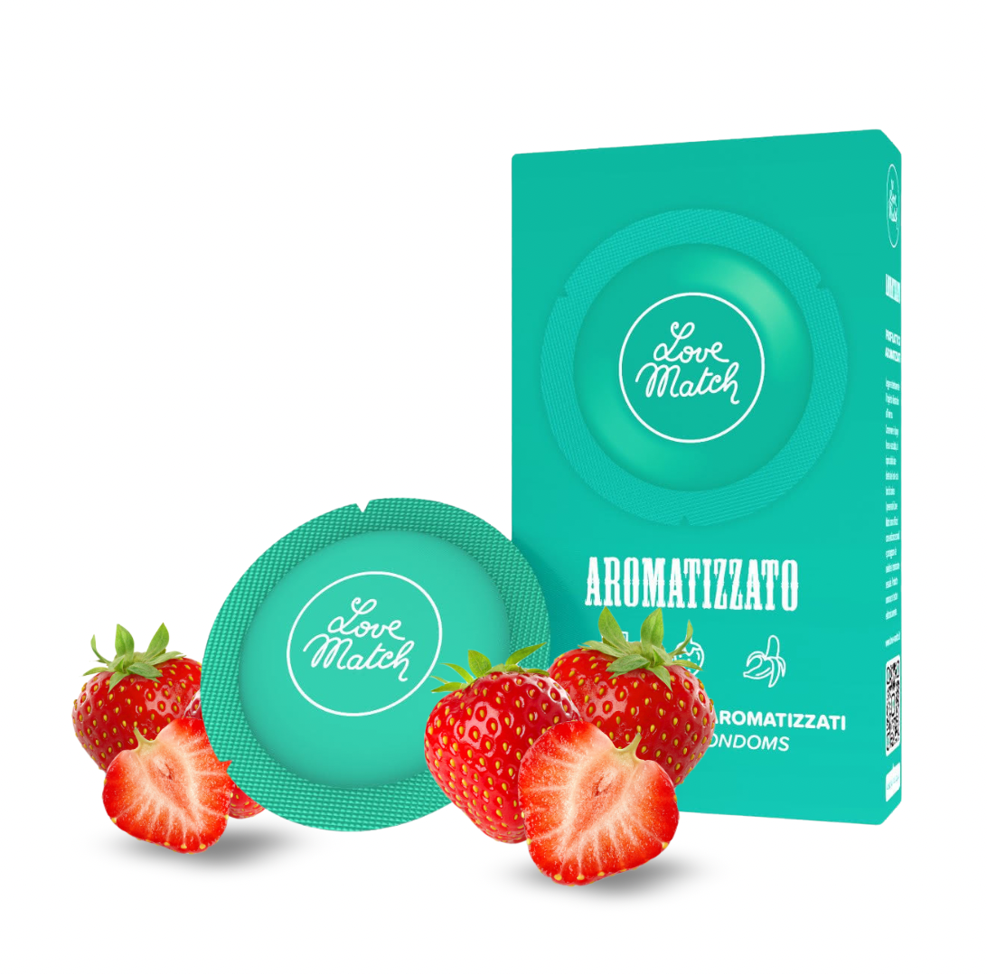 Pack di profilattici aromatizzati LoveMatch gusto fragola, cioccolato o banana